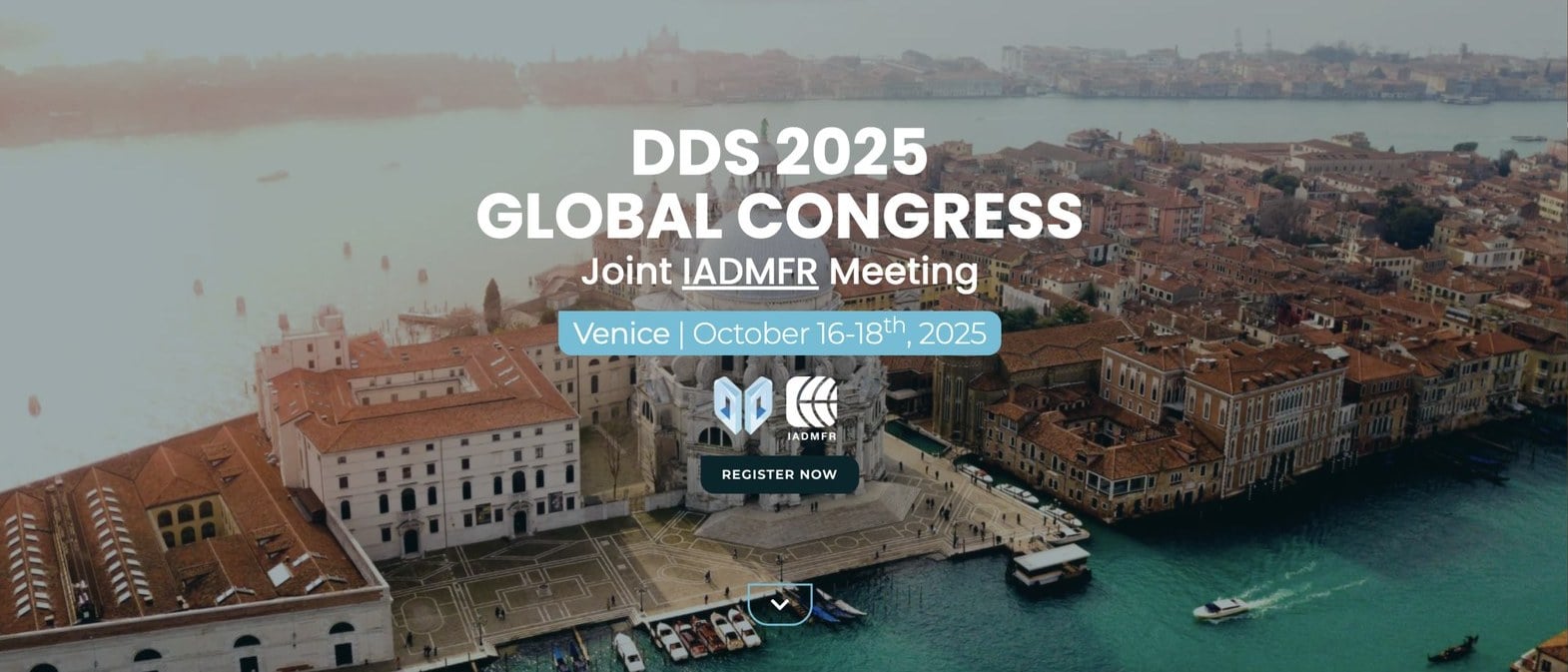 Banner del DDS 2025 Global Congress, Joint IADMFR Meeting, Venezia 16-18 ottobre 2025