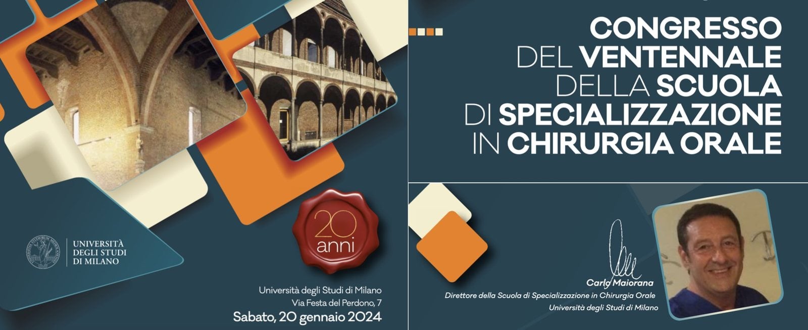 Locandina del congresso per il ventennale della Scuola di Specializzazione in Chirurgia Orale dell'Università di Milano